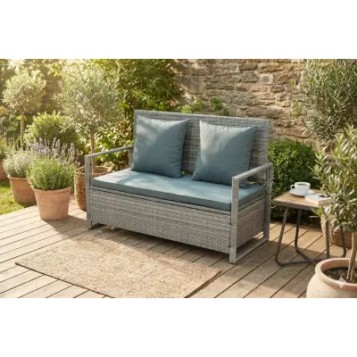 Bänk med dynförvaring 129 cm | Grå konstrotting | Dynor ingår | Boxvik