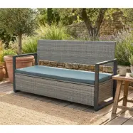 Bänk med dynförvaring 165 cm | Grå konstrotting | Dynor ingår | Boxvik