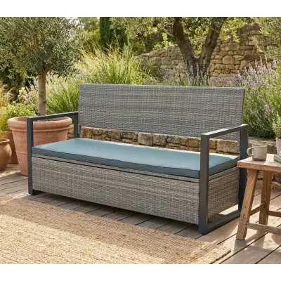 Bänk med dynförvaring 165 cm | Grå konstrotting | Dynor ingår | Boxvik