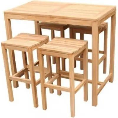 Matgrupp bar teakträ 4 stolar 120x70 cm utomhus altan + Textilimpregnering för utemöbler