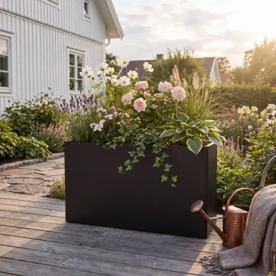 Blomlåda 120×30×60 cm | Svart galvaniserat stål
