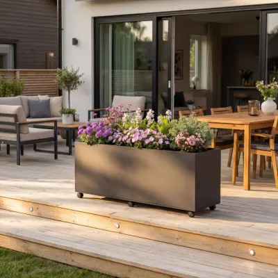 Blomlåda i stål | 120x40x60 cm | Svart | För utomhusbruk