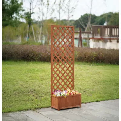 Blomlåda med spalje i trä | 60×30×180 cm | För klätterväxter | Brun