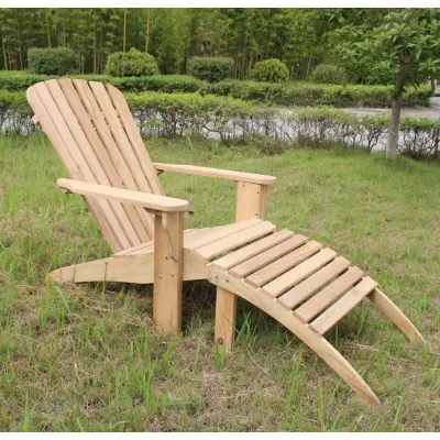 Däckstol i trä med fotstöd | Solstol för uteplats | 154×67×87 cm