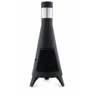 Eldstad med skorsten i stål | Inbyggd vedförvaring | Svart