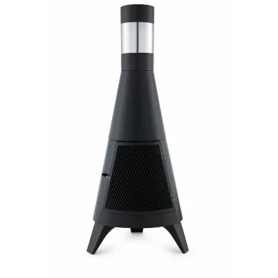 Eldstad med skorsten i stål | Inbyggd vedförvaring | Svart