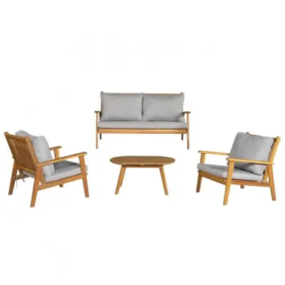 Elegant loungeset i trä | Akacia | Loungegrupp utomhus | Grå