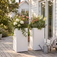 Hög blomlåda 30×30×60 cm i galvaniserat stål | Vit