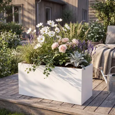 Hög blomlåda 90×30×60 cm i galvaniserat stål | Vit