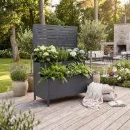 Insynsskydd med blomlåda 90×30×120 cm | Svart galvaniserat stål