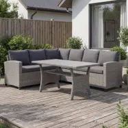 Loungegrupp hörnsoffa med bord grå  modern utegrupp i konstrotting | Stenvik