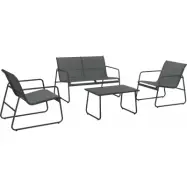 Loungegrupp i svart textilen och svartlackad metall | Soffa, 2 fåtöljer&bord | Zanzibar