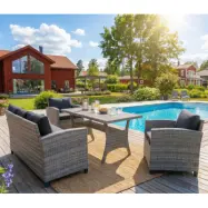 Loungegrupp med soffa, 2 fåtöljer&bord i grått | Arholma