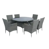 Matgrupp Tylösand Grå  6 platser | Runt bord Ø135 cm&6 stolar med dynor