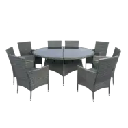 Matgrupp med 8 platser | Runt bord Ø170 cm&8 stolar med dynor | Tylösand grå