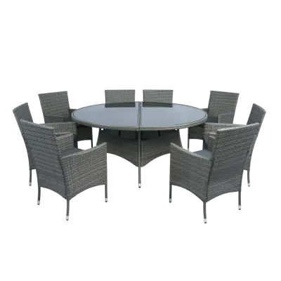 Matgrupp Tylösand grå  8 platser | Runt bord Ø170 cm&8 stolar med dynor