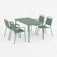 Matgrupp Ute i Olivgrönt Stål  Fyrkantigt Bord&Armstolar  140x80 cm