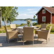 MatgruppTylösand Natur  6 platser | Runt bord Ø135 cm&6 stolar med dynor