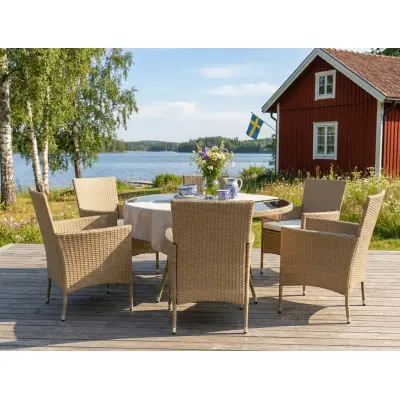 MatgruppTylösand Natur  6 platser | Runt bord Ø135 cm&6 stolar med dynor