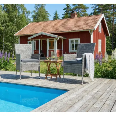 Matstol i konstrotting | Grå | Dynor ingår | 2-pack