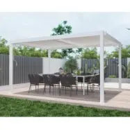 Pergola med lamelltak 4x3 m vit aluminium för trädgård&altan