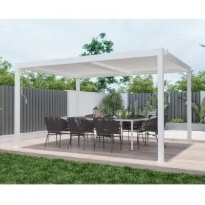 Pergola med lamelltak 4x3 m vit aluminium för trädgård&altan