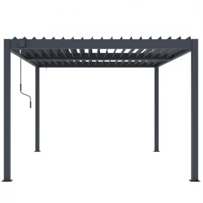 Pergola 3x3 m med lamelltak | Grå stålpergola för uteplats