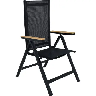 Reglerbar positionsstol i svart textilene med trälook | Svea