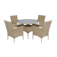 Rund matgrupp | Bord Ø100 cm&4 stolar med dynor | Tylösand  Beige