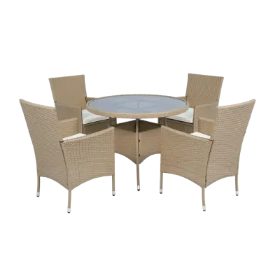 Rund matgrupp | Bord Ø100 cm&4 stolar med dynor | Tylösand  Beige