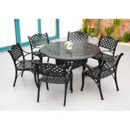 Rund matgrupp i aluminium för utomhusbruk | Ø130 cm | 6 stolar | Svart