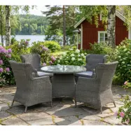 Rund matgrupp utomhus | 4 stolar | Dynor ingår | Jacksonville grå