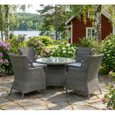 Rund matgrupp utomhus | 4 stolar | Dynor ingår | Jacksonville grå