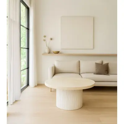 Runt soffbord i travertin-look | Ø80 cm | Laxö