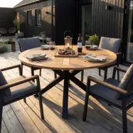 Runt utebord akacia | Ø150 cm | Svarta ben | Höjd 78 cm