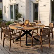 Runt utebord akacia | Ø180 cm | Svarta ben | Höjd 78 cm