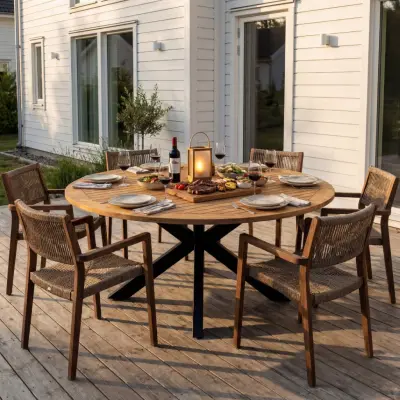 Runt utebord akacia | Ø180 cm | Svarta ben | Höjd 78 cm