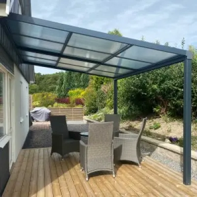 Slide roof veranda 3,9 x 3m | Skjutbart altantak | Kanalplast / Aluminium
