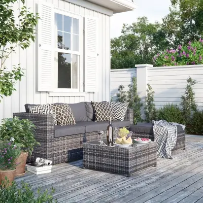 Soffgrupp utemöbler | Divansoffa&soffbord | Gråmelerad konstrotting | Östhammar