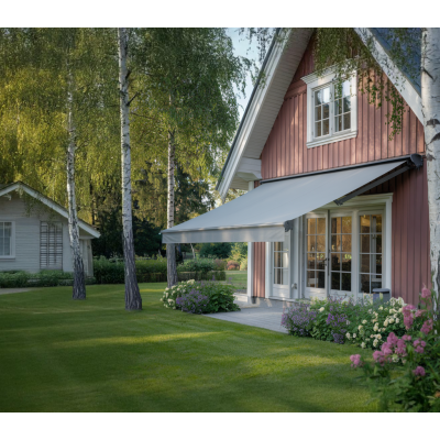 Markis med motor 4x3 m | Halvkassett | Fjärrkontroll | Stilren ljusgrå design