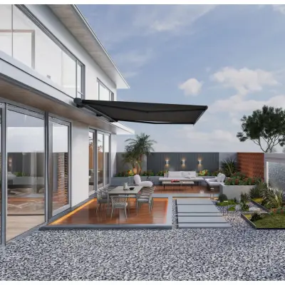 Terrassmarkis helkassett 5x3m | Motor&fjärrkontroll | Mörkgrå