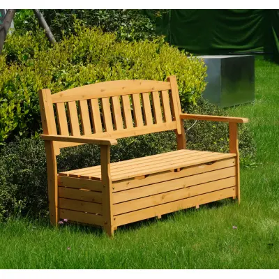 Trädgårdsbänk i trä med förvaring | Bänk med box | 125 × 59 × 88 cm