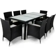 Trädgårdsmatgrupp 8 stolar  Svart bord med glasskiva | Lysekil