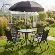 Utegrupp med bord, 4 stolar och parasoll  |  Växsjö