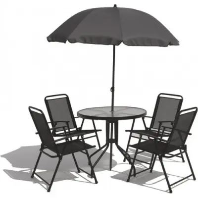 Utegrupp med bord, 4 stolar och parasoll  |  Växsjö