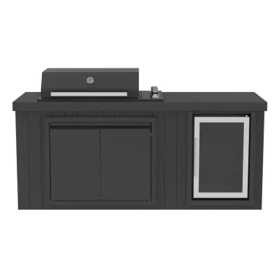 Utekök med kylskåp  Svart | Gasolgrill i rostfritt stål med keramisk bänkskiva och infraröd brännare