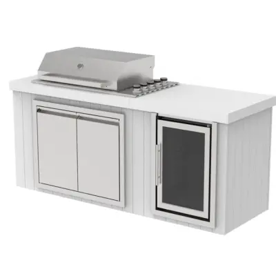 Utekök med kylskåpt | Gasolgrill i rostfritt stål med granitbänk (4 brännare) | Vit