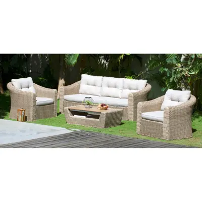 Utemöbelgrupp 3-sits soffa&fåtöljer | Natur konstrotting&aluminium | Saint Tropez