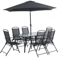 Växjö utegrupp komplett med bord | 6 positionsstolar och parasoll | Svart |