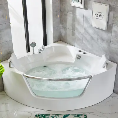 Bubbelbadkar hörn med glasfront 140x140cm | För 2 personer | BK-006